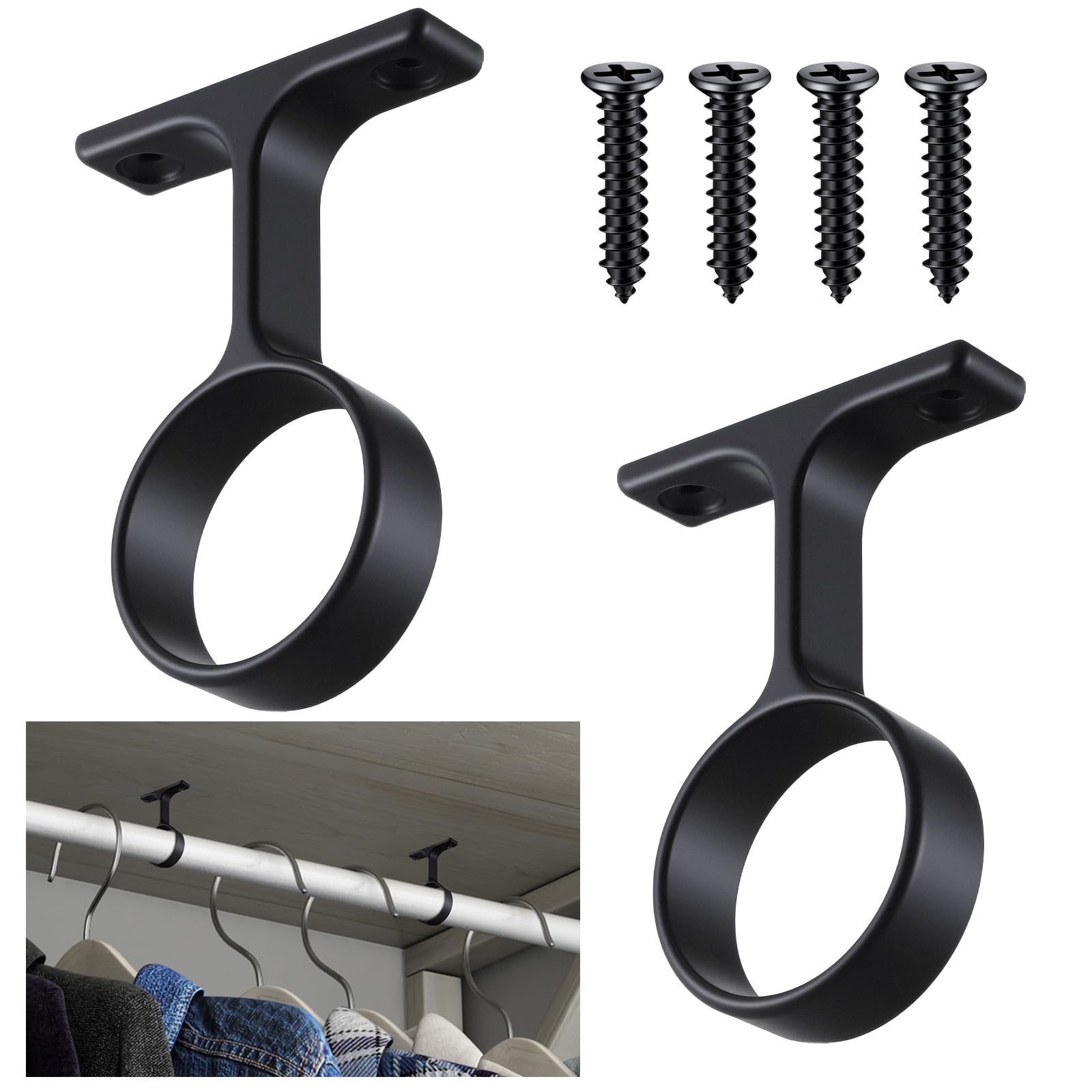 LEIFIDE 2 Pcs 1 5/16 Inch Round Closet Rod Support Bracket, Black
