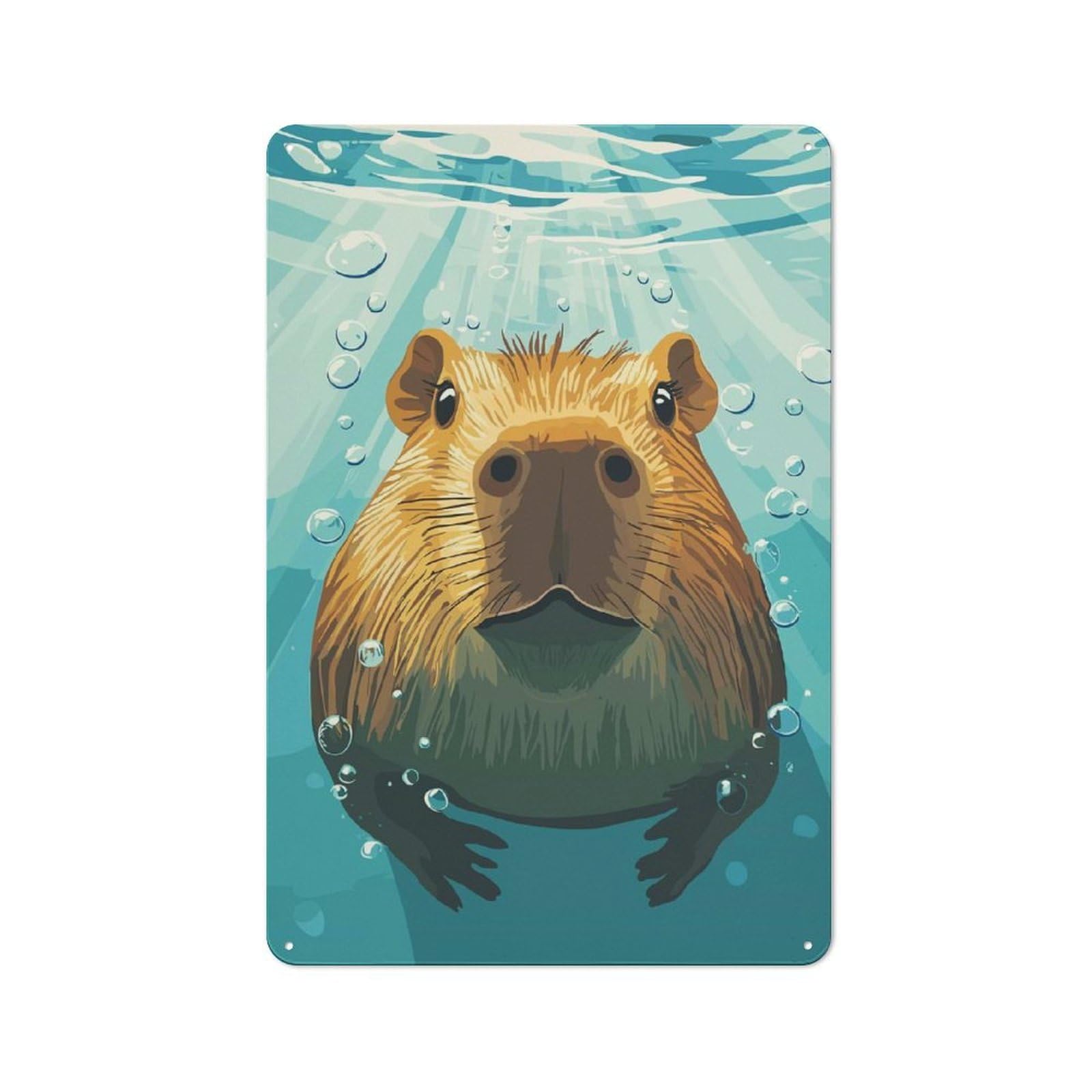 Junmoney Style-21 Capybara Swimming Underwater Illustration Retro-Style Printed Metal Sign 30X20cm For Hallway Wall, Winter Wall Decor For Wall Display Collectors