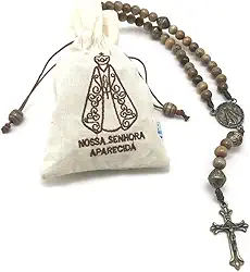 Terço Nossa Senhora Aparecida De Madeira No Saquinho Bordado