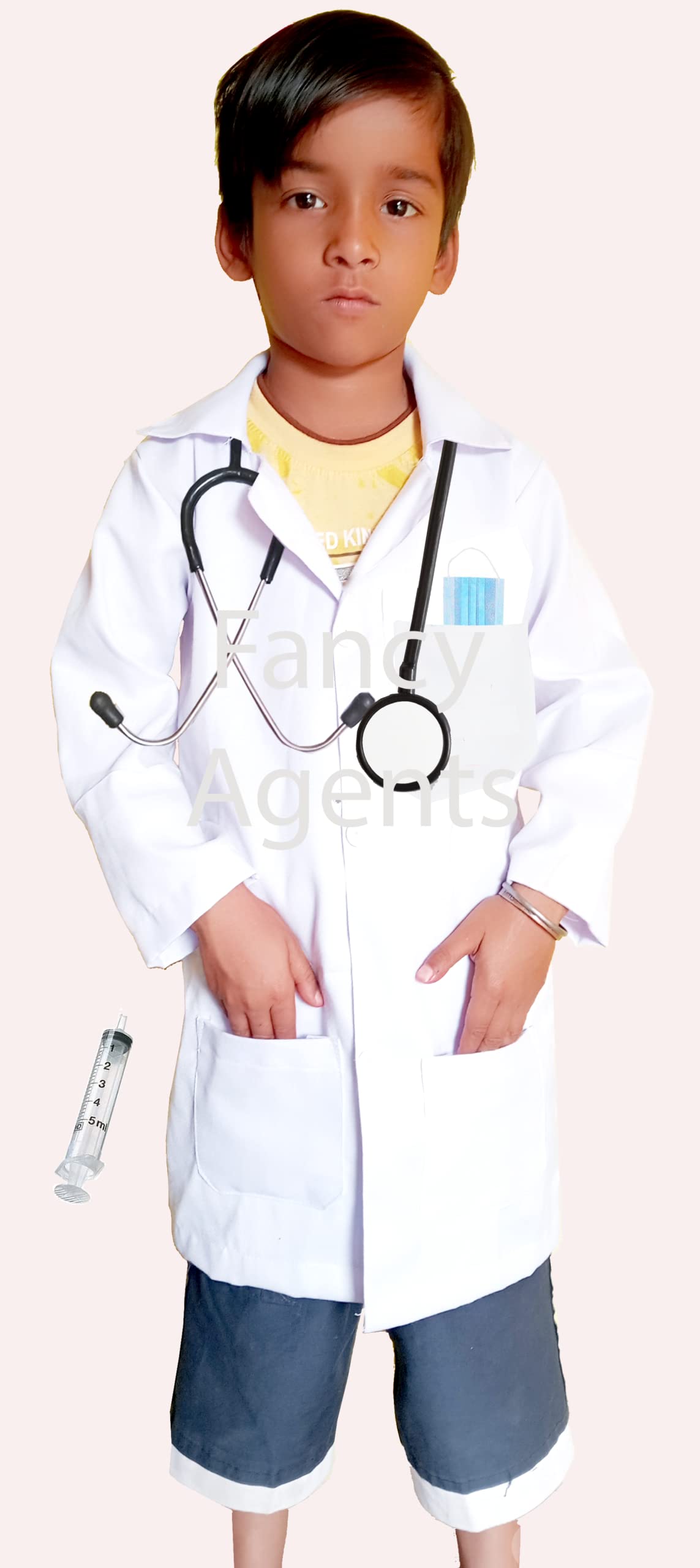 Fancy Agents Unisex Full Sleeves Lab Coat for kids| Doctor Coat for Childs | community helper costume | Surgeon Coat for Kids Stethoscope, Mask & Injection (6-8 Years, Without Plus Doctor Coat) (B0BYKWDTR8) Amazon Price History, Amazon Price Tracker