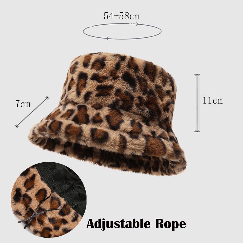 Leoparden Fischerhut Aus Kunstfell - Flauschige Wintermütze Damen Mit Verstellbarem Bund
