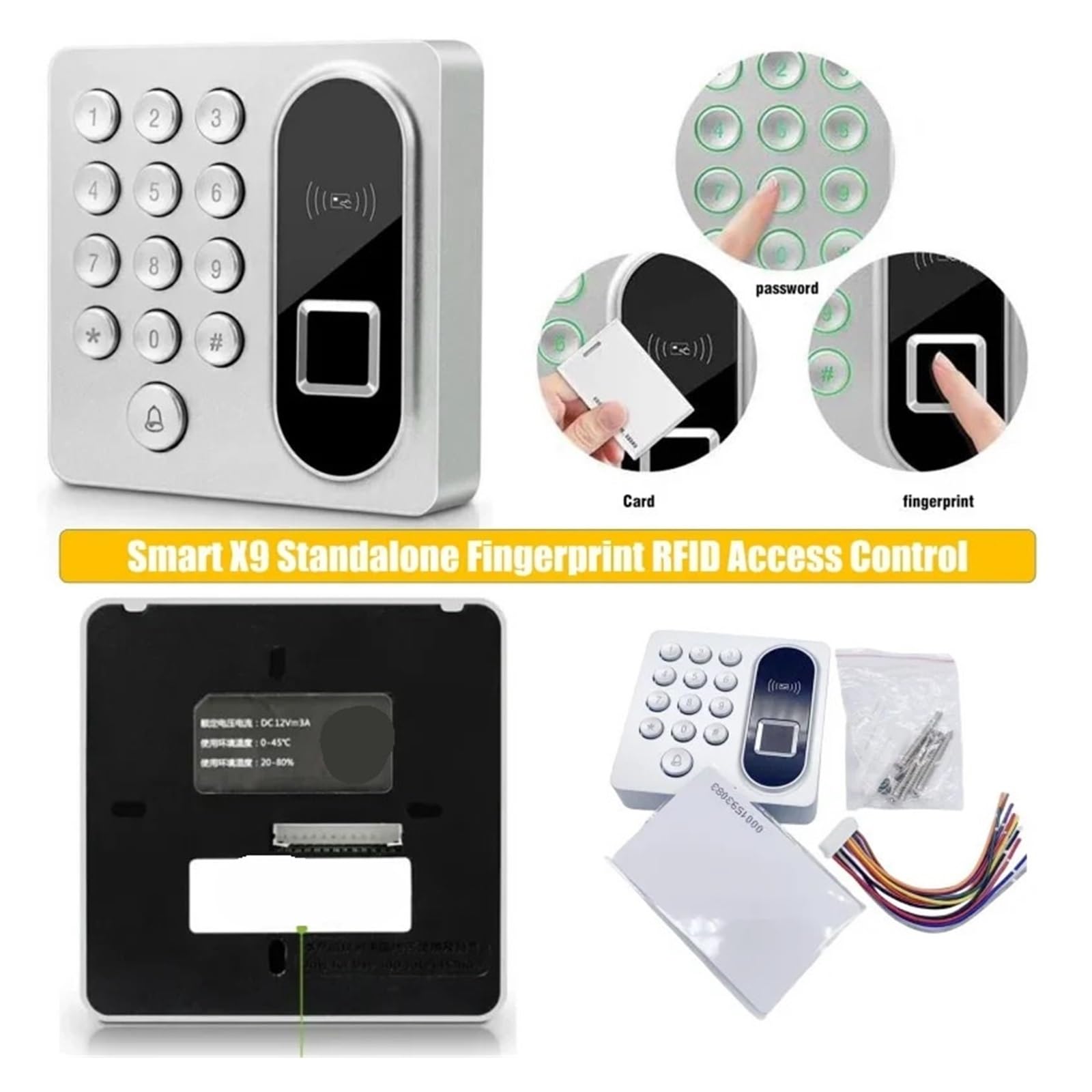 Sistema di controllo accessi autonomo con password e scheda impronte digitali, campanello, allarme, dispositivo sicurezza elettrico, Maggiore sicurezza