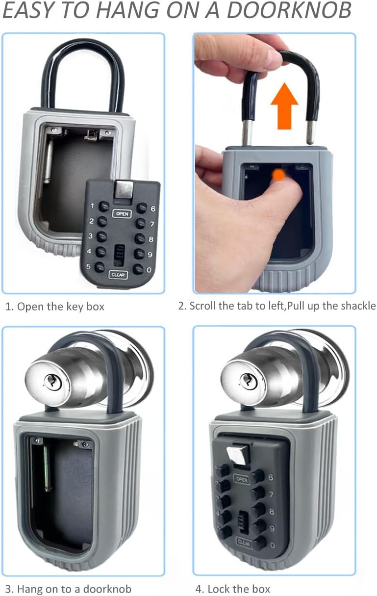 Portable Security Key Lock Box for Door Handle with Push Button Lock, Key Safe Lock Box Outdoor Storage Box with Code Combination, 10 Digits Resettable Code Box for House Key : Office Products