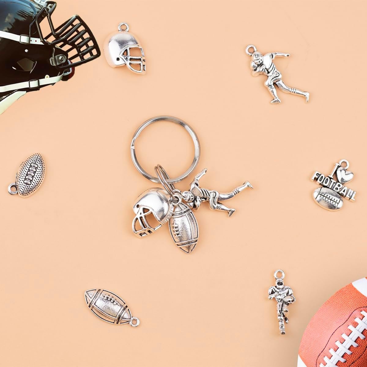 80 Pieces Football Charms for Jewelry Making Alloy Mixed Football Player's Bat Beads Antique Silver Metal Football Sport Charms Pendant DIY for Superball Bracelet Necklace Jewelry Making and Crafting - Image 6