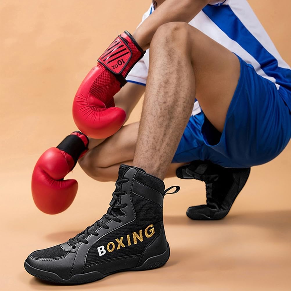 Men's Professional Boxing Boots High Top Wrestling Shoes Breathable Fighting Combat Shoes Fitness Kickboxing Taekwondo