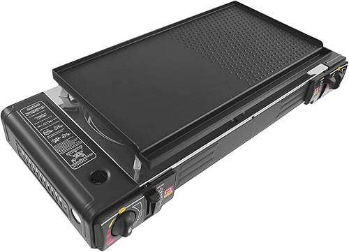 Miniatura 4 de Estufa de butano de 2 quemadores Estufa de camping de butano con bandeja de parrilla y funda de transporte, estufa de camping portátil para viajes