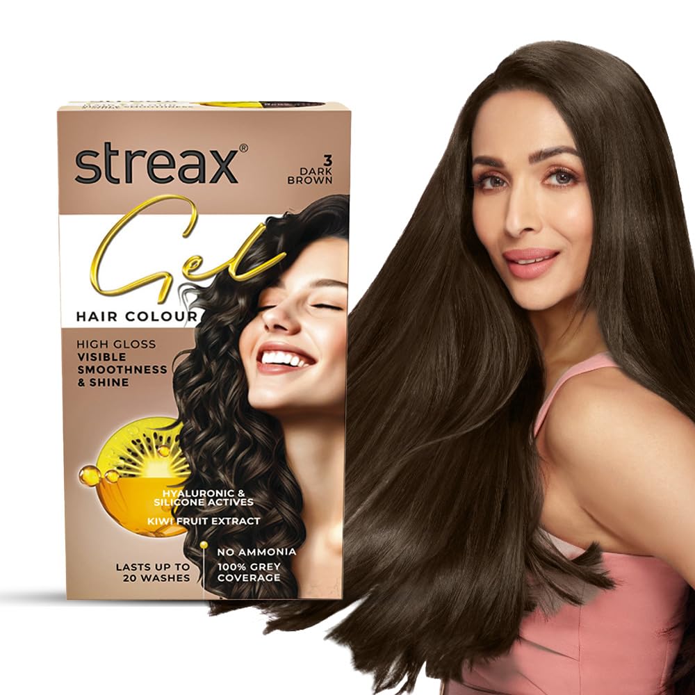 Streax Gel Hair Colour for Women & Men, Dark Brown 3, 150ml | Hair Colour Dark Brown| 100% grey coverage | Long Lasting Hair Color, Easy to Use | Ammonia-Free Hair Color, Lasts Up to 20 Washes