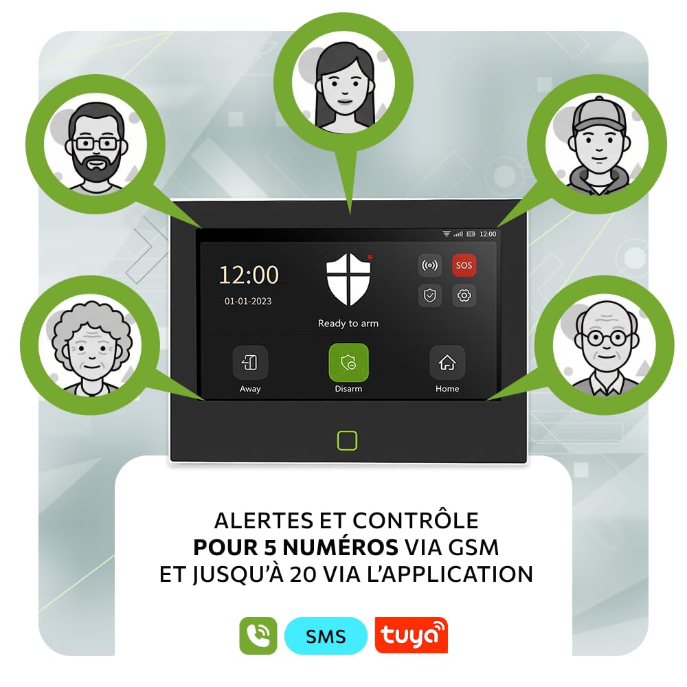 HXA700 Alarme Maison sans Fil WiFi + GSM 4G avec sirène integrierter - Interface en FRANÇAIS | Kit avec 3X détecteur PIR, 1x capteurs Ouverture Porte/fenêtre | Tuya Smart Life