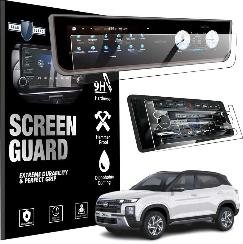 RGY Screen Guard For Hyundai Creta 2024 SX, SX Tech, SX(O) Full Screen Infotainment System (MID) & AC Vent [NOT A TEMPERED GLASS] - Matte