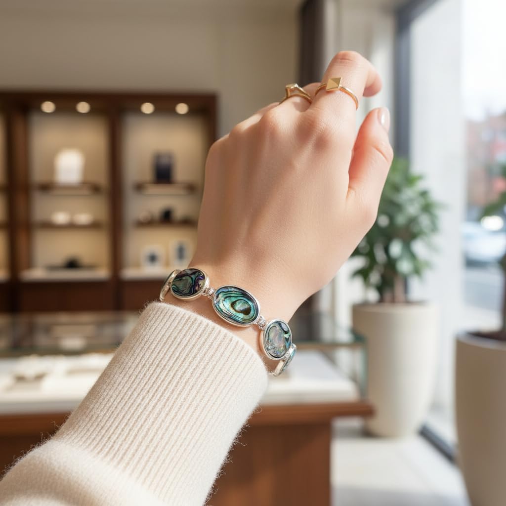 SUNYIK Natural Abalone Shell Bracelet for Women and Man, Adjustable Link Bangle for Unisex, Assorted Shapes