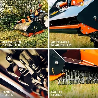 Titan Attachments 3 Point 60 Flail Mower with Replaceable Forged Hammer Blades, PTO Powered 30-60HP Mowing Attachment for Category 1 Tractors and Loaders, Mulch up to 3 Diameter Wood