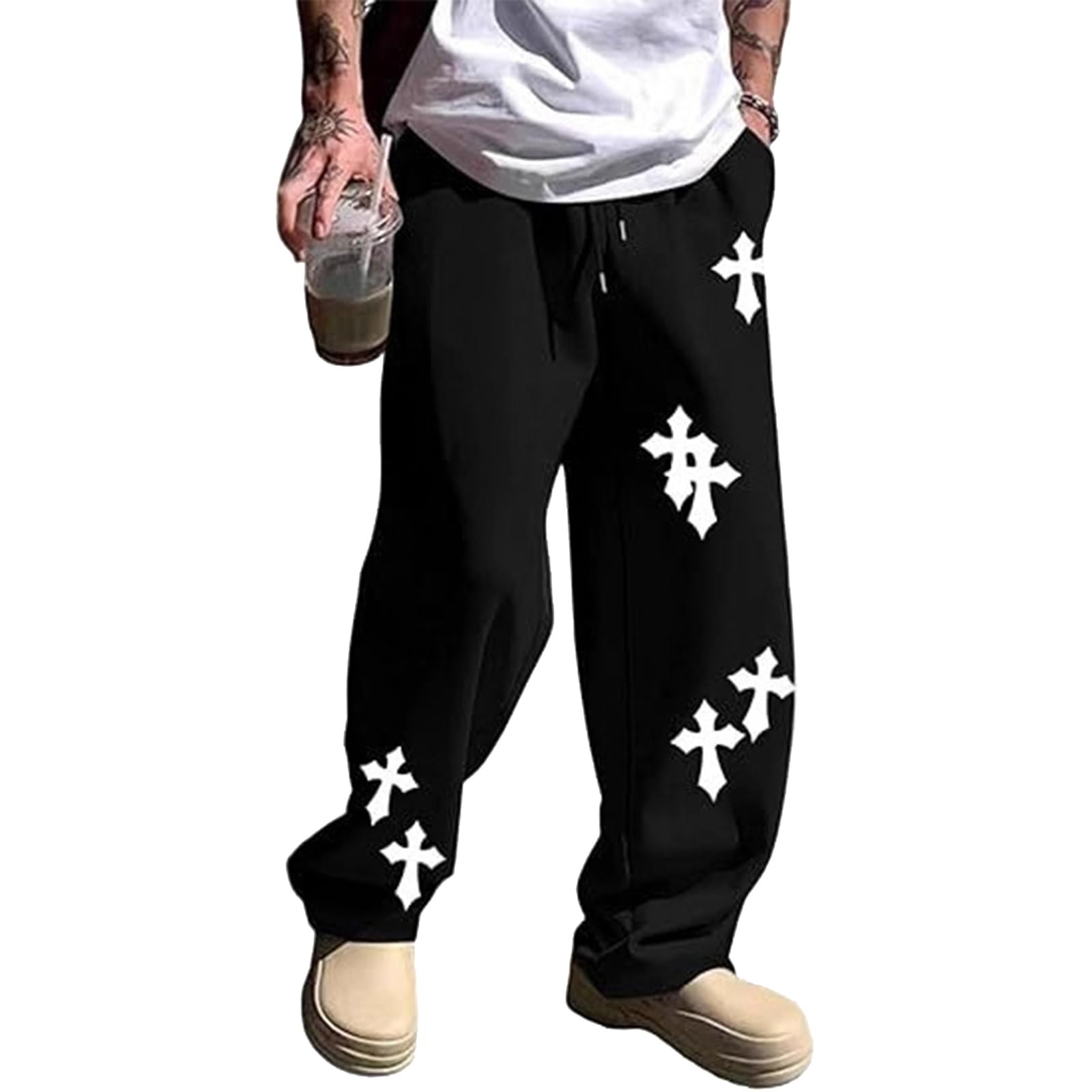 xueneige Y2k Sweatpants Men Women Hip Hop Gothic Joggers Straight-Leg Casual Jogging Pants with Pockets Black