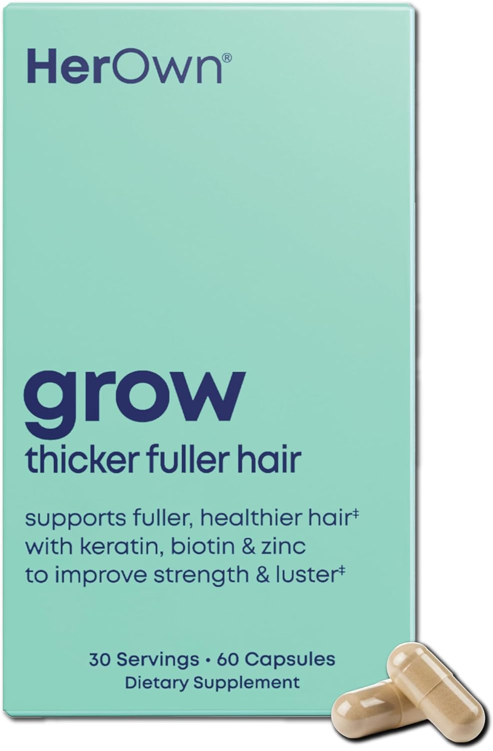 her own Grow Capsules, Keratin Hair Growth Support, Skin & Nails, Biotin and Collagen Supplement, Hyaluronic Acid, 60 Capsules