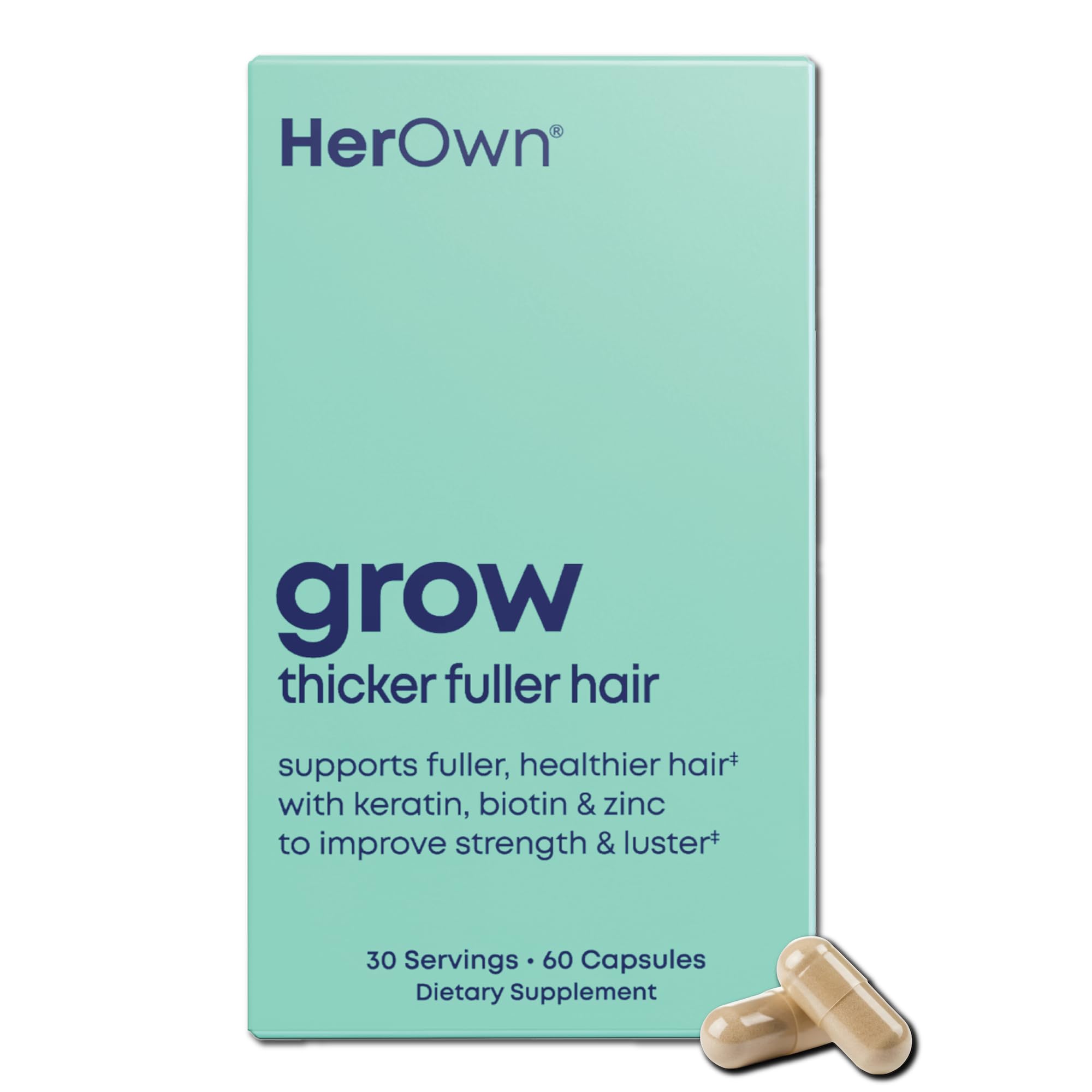 her own Grow Capsules, Keratin Hair Growth Support, Skin & Nails, Biotin and Collagen Supplement, Hyaluronic Acid, 60 Capsules 60 Count (Pack of 1)
