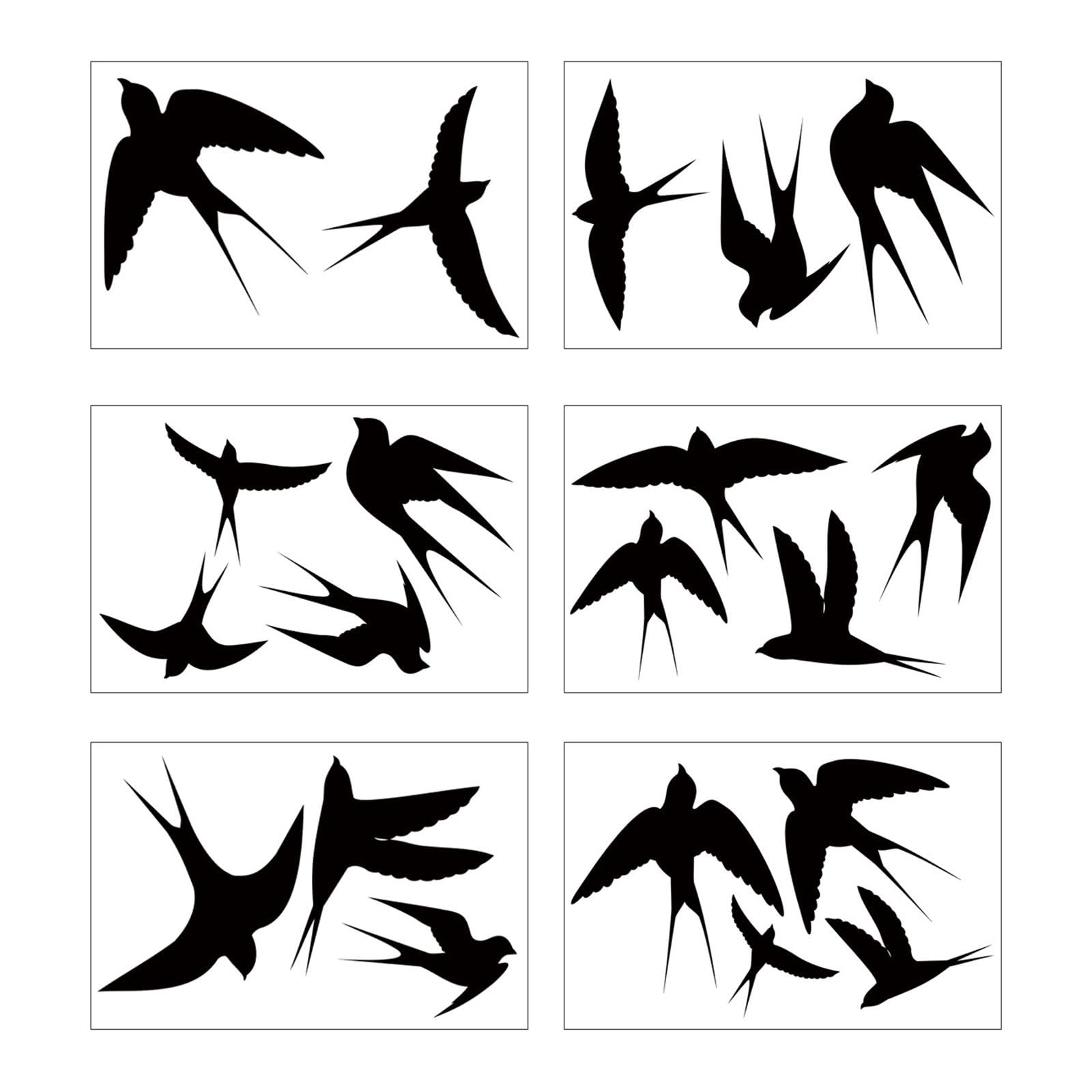 Wswqop Swallow Stickers, Anti Collision Window Clings, 6 Sheets 20Pcs PVC Birds Glass Stickers, Window Stickers