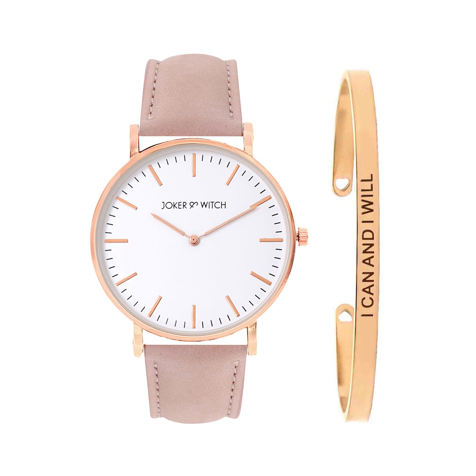 Joker & Witch Leather Women Tatum Analog Watch Bracelet Stack, White Dial, Pink Band (B0C7L898BM) Amazon Price History, Amazon Price Tracker