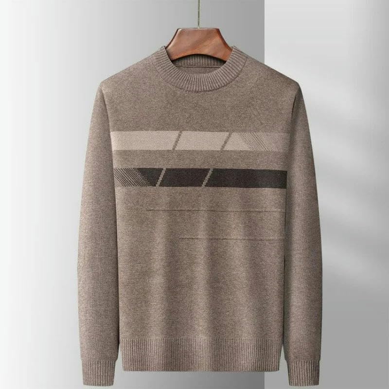 Korean Autumn Winter Stripe Round Neck Sweater Men's Casual Loose Warm Patchwork Long Sleeved Knitted Top3