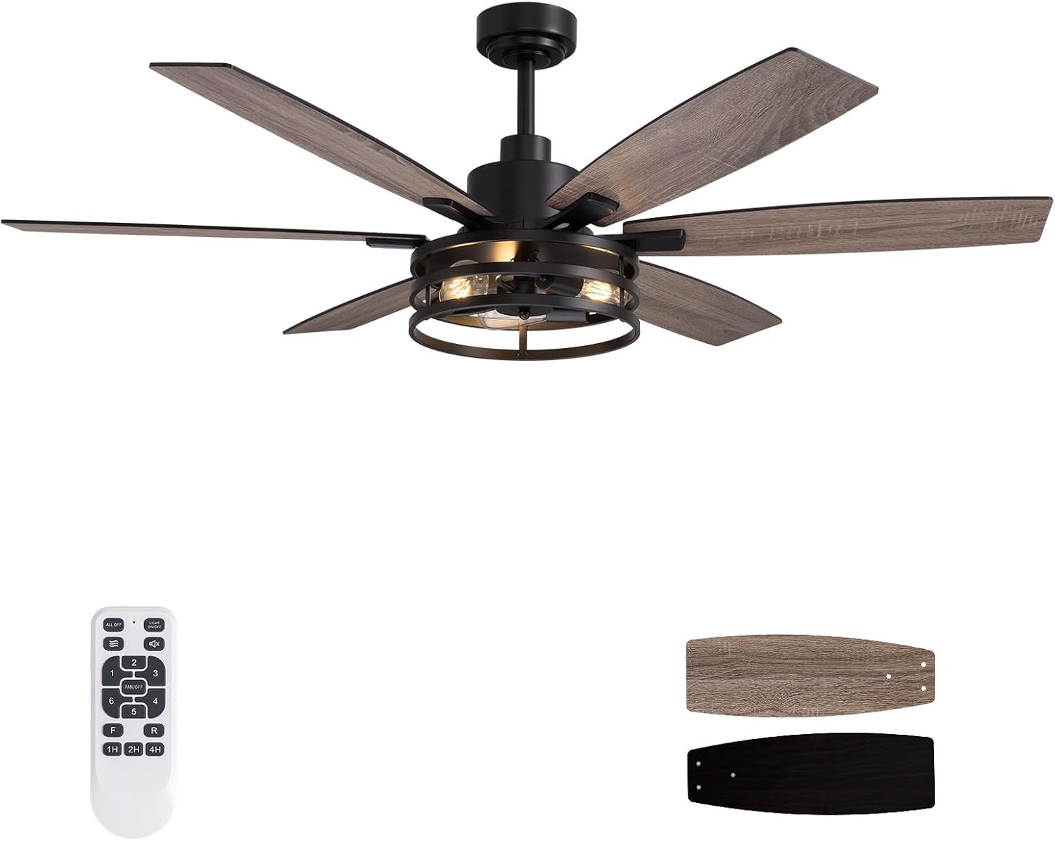 60 Inch Ceiling Fans with Lights and Remote Control, Farmhouse Ceiling Fan for Bedroom Living Room and Patio, Black Caged Ceiling Fan for Indoor and Outdoor Fortress 60 Inch