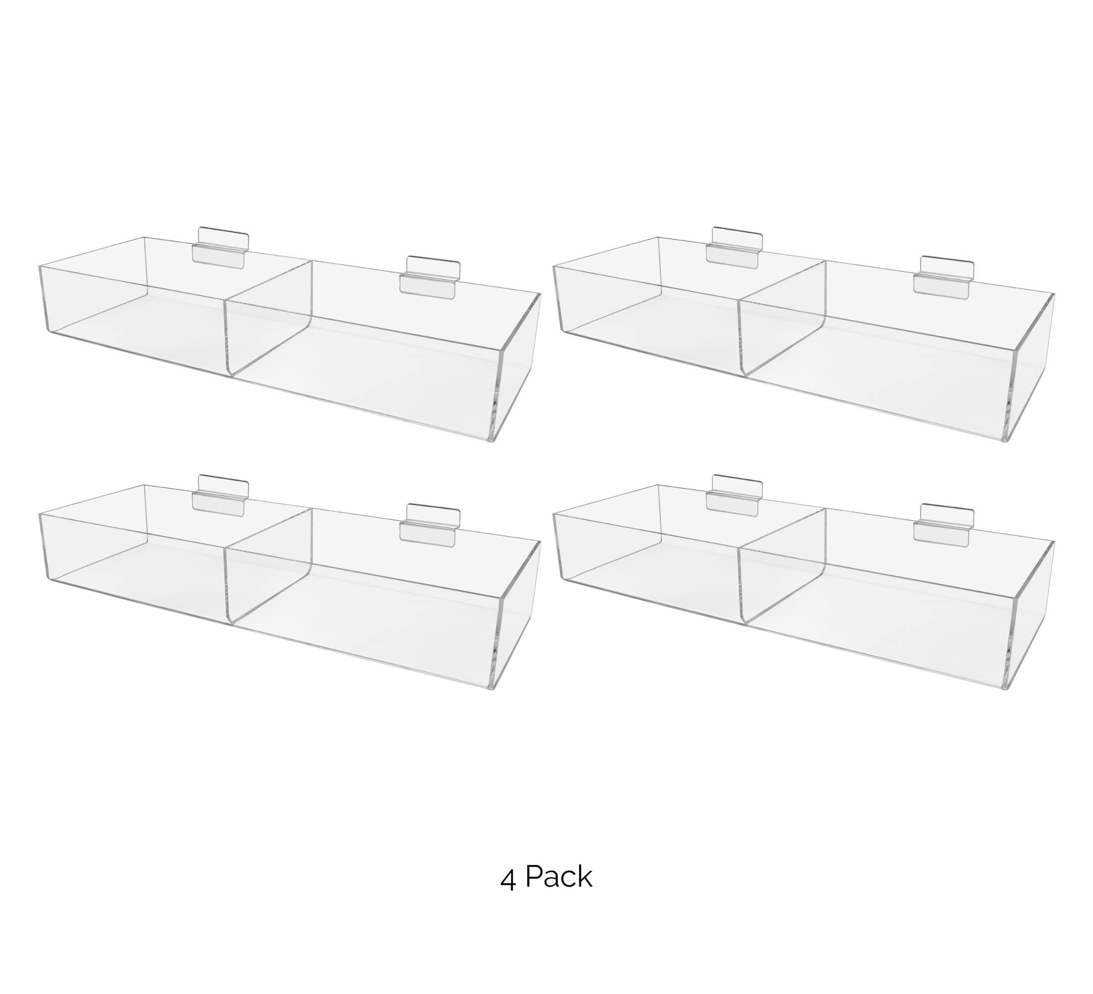 Marketing Holders 4 Pack Slatwall Acrylic Retail Tray Double Compartment 16.75
