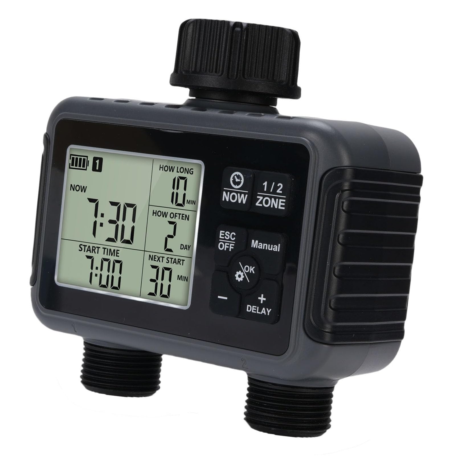 Timer di Irrigazione Intelligente per Un'irrigazione Efficiente con Doppie Uscite, modalità Automatica e Manuale, Ideale per Giardini e Prati, Design Compatto in ABS