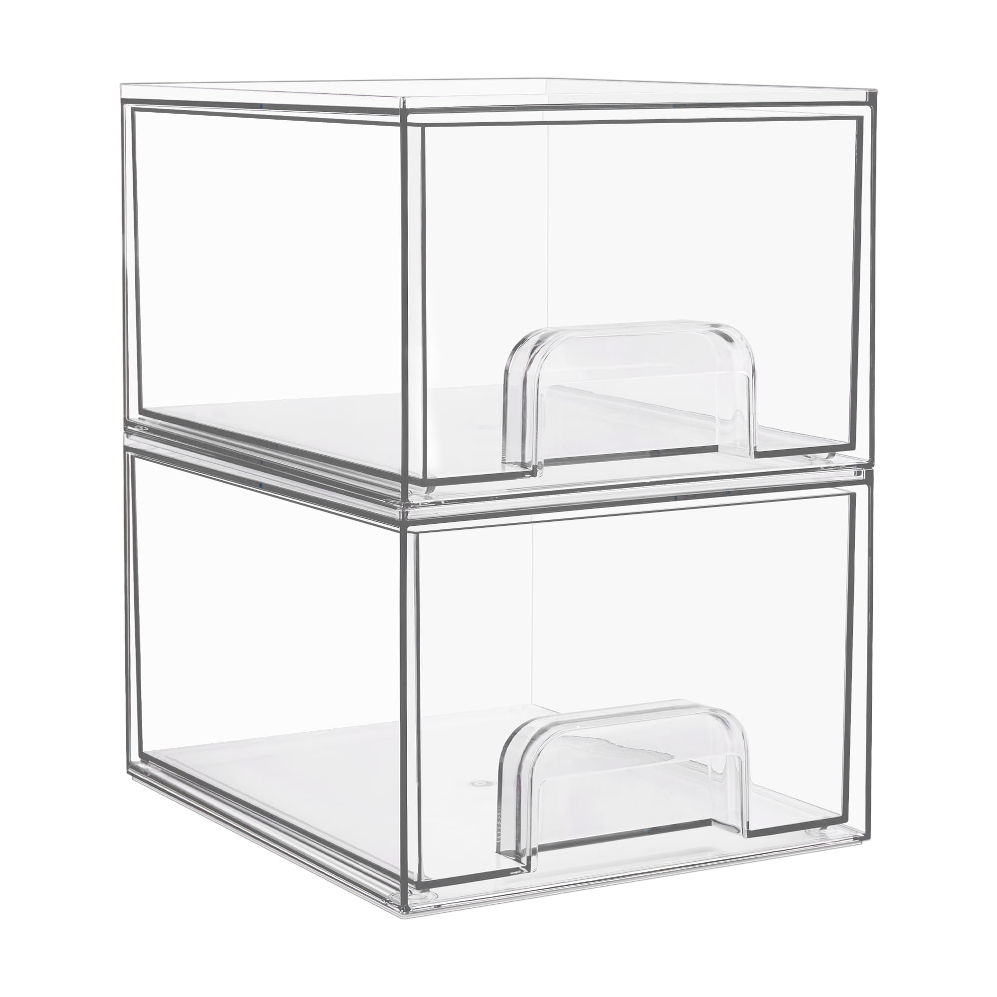 Vtopmart 2 Pack Small Clear Stackable Storage Drawers,Acrylic Bathroom Makeup Organizer,Plastic Storage Bins For Vanity, Undersink, Kitchen Cabinets, Pantry, Home OrganizationVtopmart 2 Pack Small Clear Stackable Storage D…