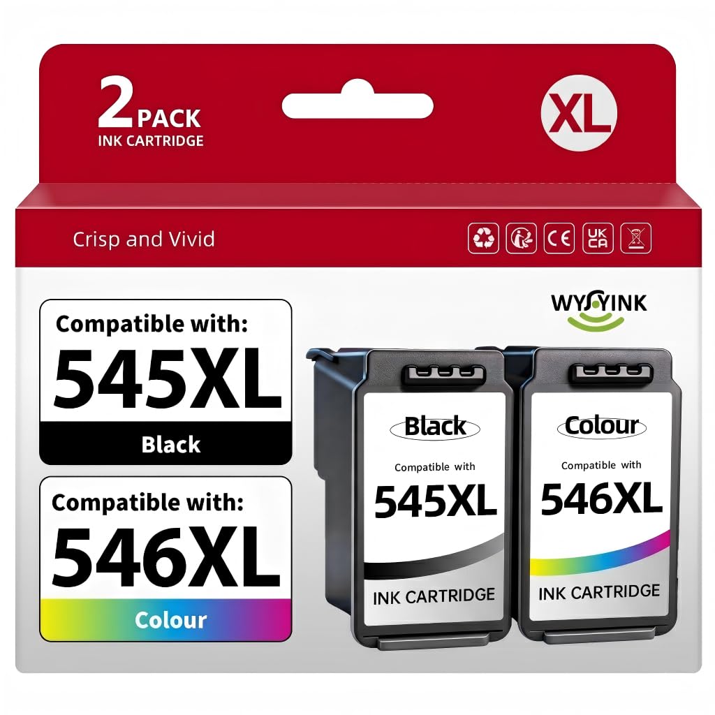 545XL 546XL Ink Cartridges Replacement for Canon 545 546 Ink Cartridges for PG545 Black CL546 Colour for Pixma TS3350 TS3355 TS3300 TS3150 MG2551S TR4550 TR4650 TR4551 MX495 iP2850 Printers (2 Pack)