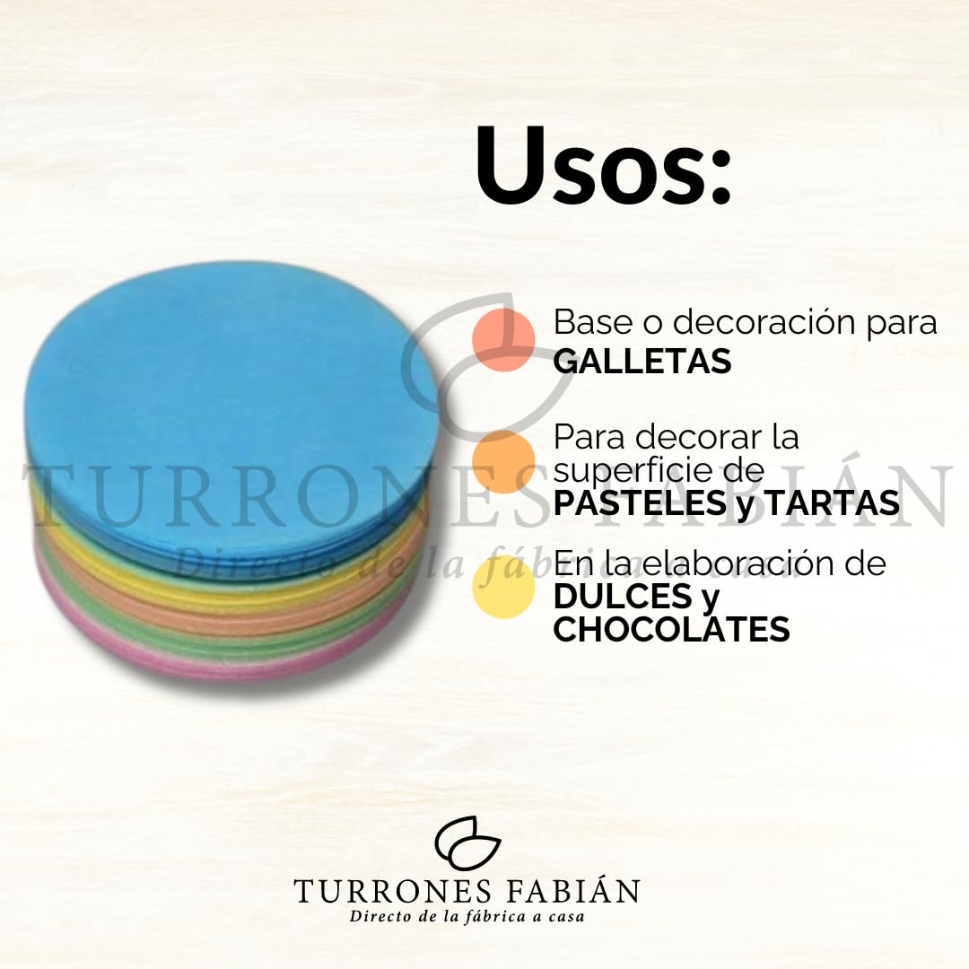 Obleas circulares de colores lisas [25 Hojas] Comestibles de Fécula de PATATA - 180mm diametro