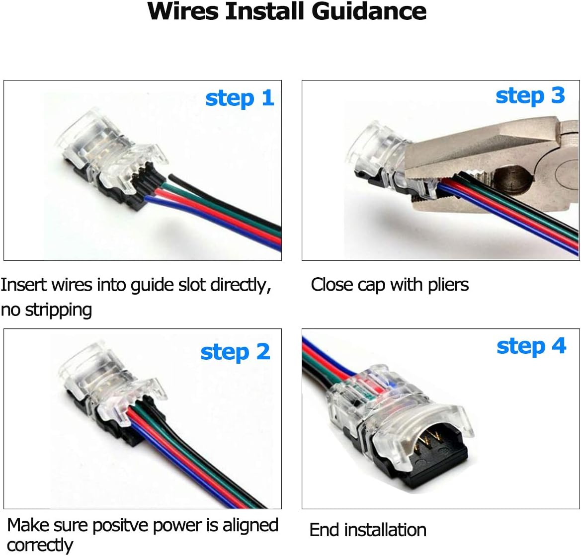 SUPERNIGHT 10 Pack 4 Pin LED Connector for Non-Waterproof 10mm RGB 5050 5630 LED Strip Lights, Strip to Wire Quick Connection Without Stripping Wire