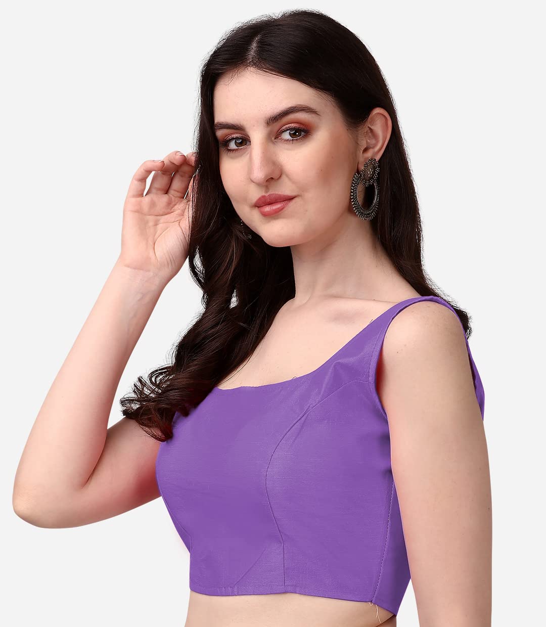 Vihu Fashion Plain Sleeveless Pattern Readymade Blouse U Neck Choli (Lavender, 32)