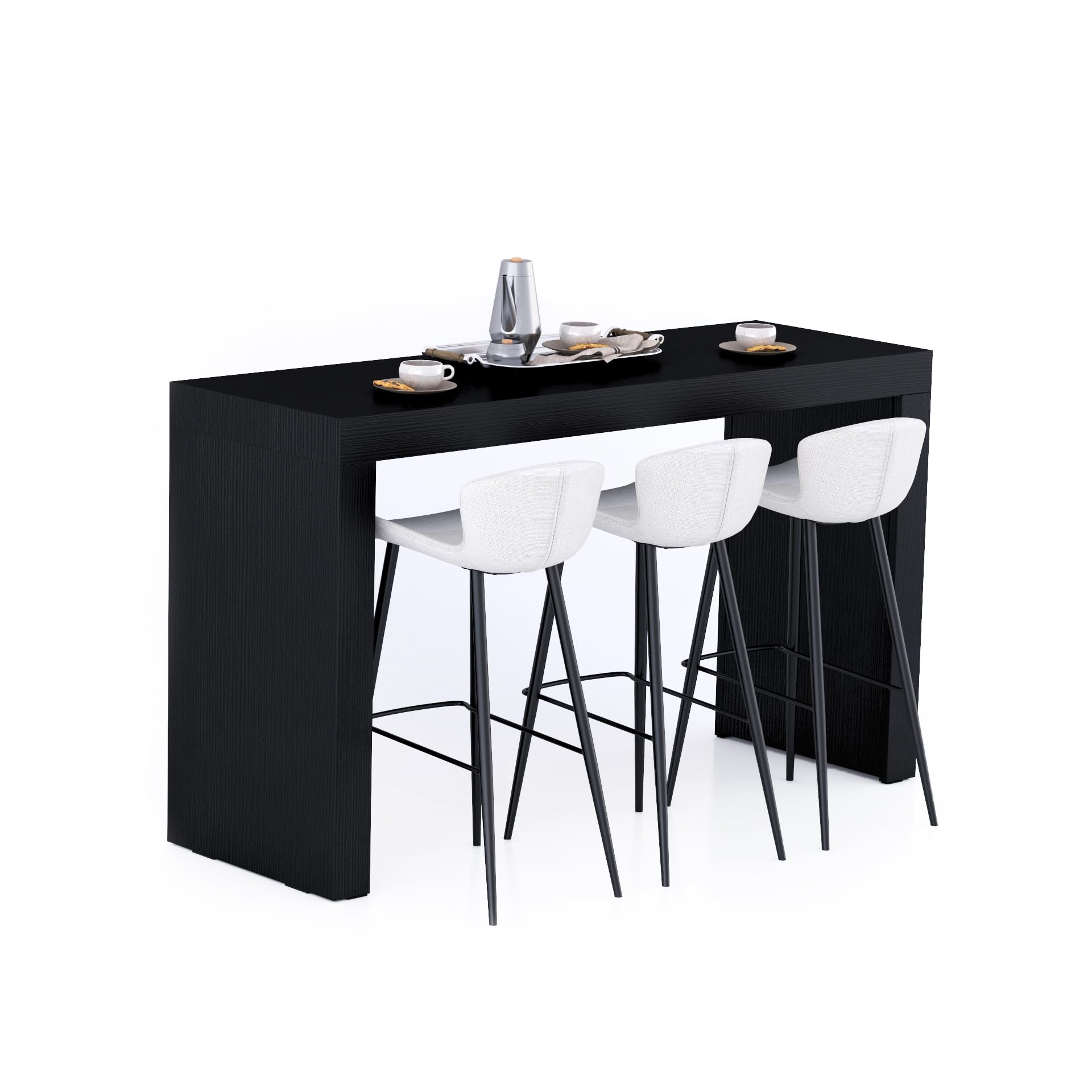 Mobili Fiver, Tavolo Alto Evolution 180x60, Nero Frassino, Tavolo Penisola Cucina per 6 persone, Made in Italy