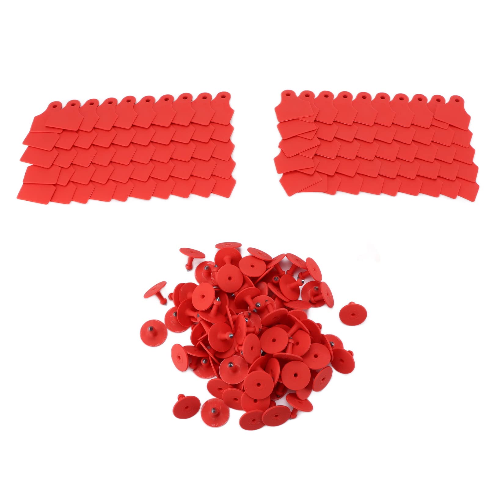Zestawy plastikowych kolczyków dla zwierząt gospodarskich, trwałe, w jasnych kolorach i konfigurowalne, 100 zestawów po 5 x 4 cm dla owiec, bydła i świń na farmach zwierzęcych (Czerwony)