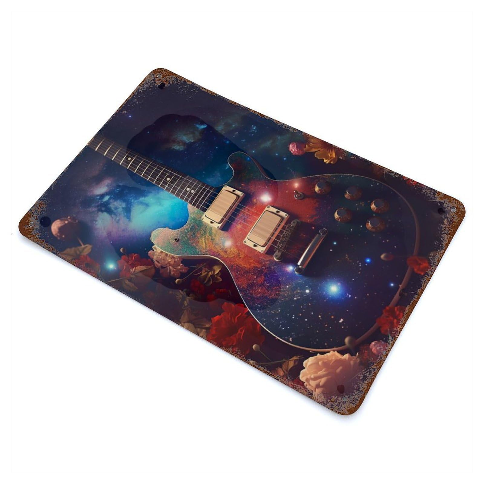 Galaxy Guitar Rustic Tin Plaque 11.8"x7.9", for Shed, Workshop And Garage Wall Decor, Rustic Home Decor
