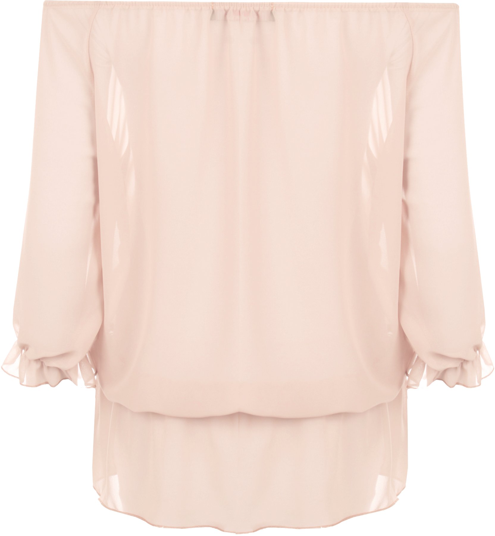 WearAll Women's Chiffon Gypsy Boho Sheer 3/4 Sleeve Off Shoulder Top - Nude - 26-28