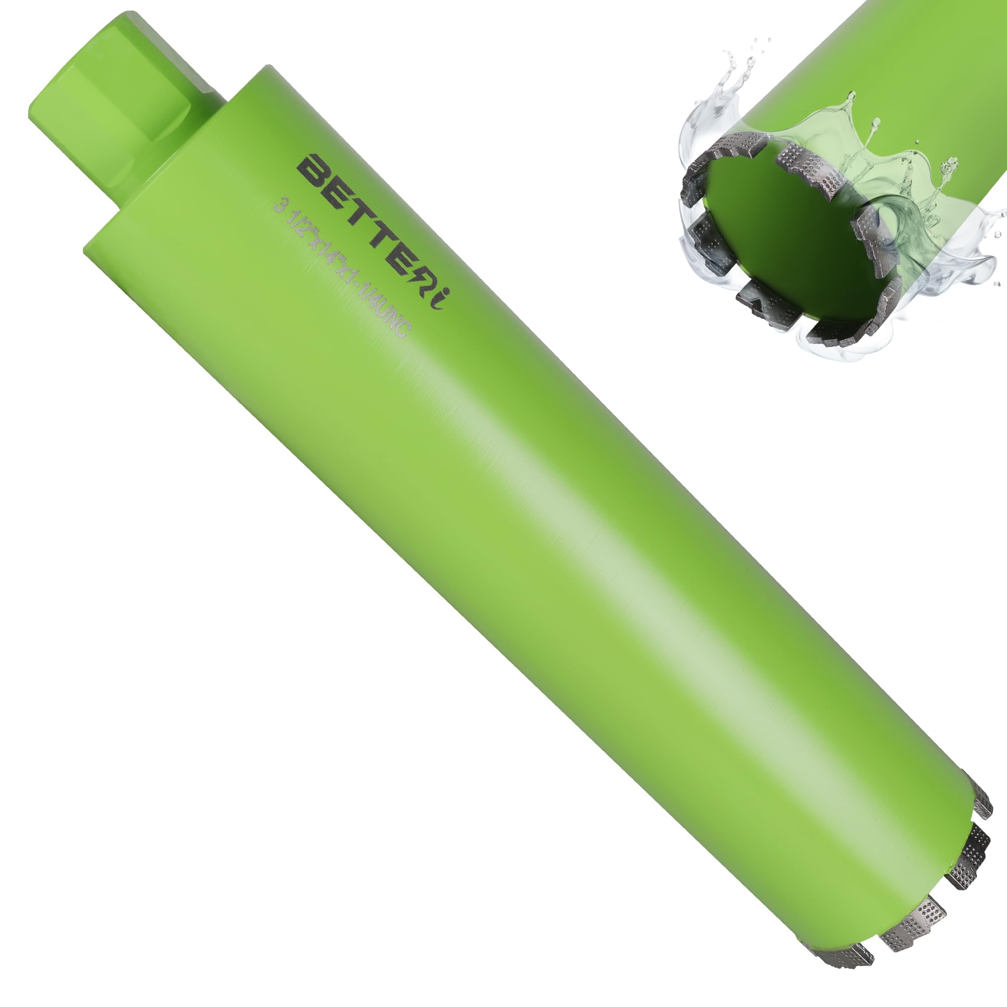 BETTERI 3-1/2" Wet Drill Core Bits for Reinforced Concrete with Rebar, 14" Drilling Depth Laser Welded Concrete Core Bit, 1-1/4"-7 Threaded Diamond