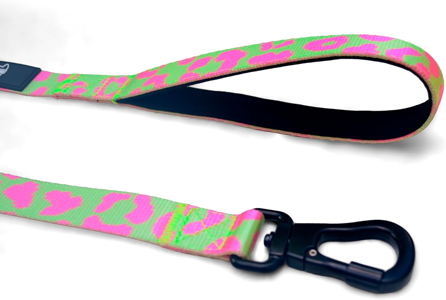 Premium Dog Leash with Bungee Shock Absorber, Pink and Lime Green Leopard Print, with Metal Locked Hook and Padded Neoprene Handle. Large