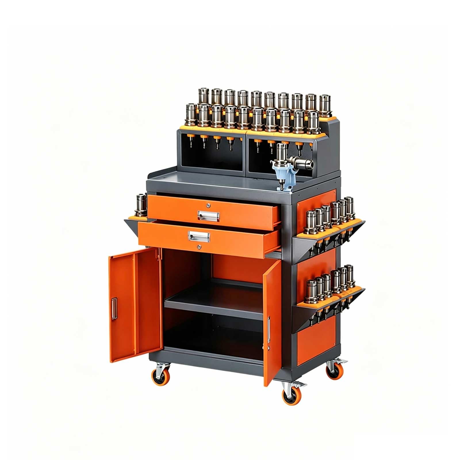 Multi-Tier Workbench Garage Tool Organizer Cabinet with Pegboard, Hanging Parts Bins, Shelves for Workshop, Home, Industrial Use(HH)
