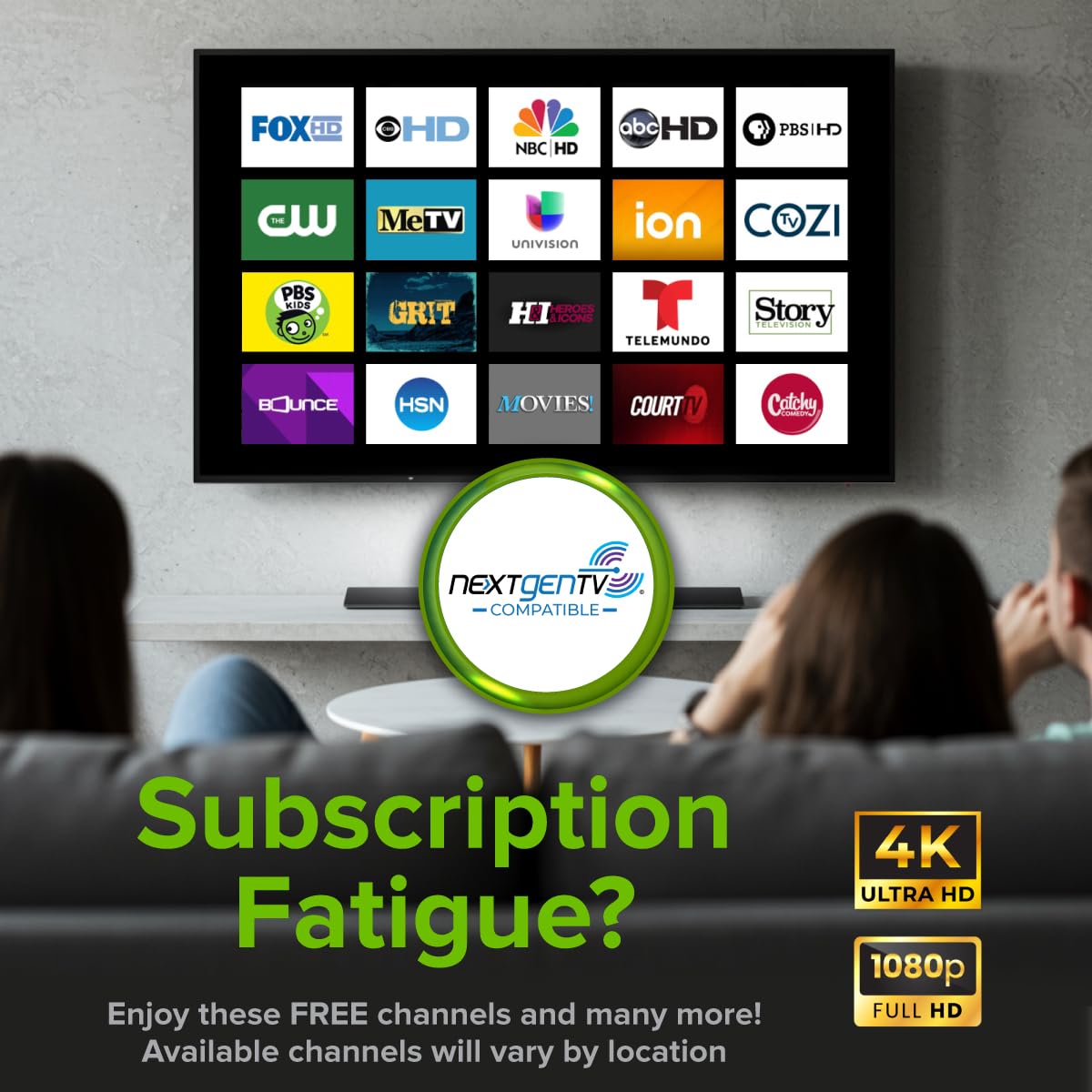 Mohu Gateway Plus - Antena amplificada de TV para Interiores, indicador de señal, Rango de 60 Millas, UHF VHF, multidireccional, 4K UHD, TV NEXTGEN con Soporte, Cable de 10 pies