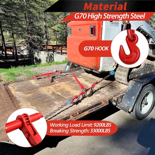 Image of Ratchet Binders, Load Binder 3 /8 inch-1 /2 inch with 9200 LBS Working Load Limit, G70 Hooks and Adjustable Length, for Tie Down Hauling Towing, 4 Pack, Red