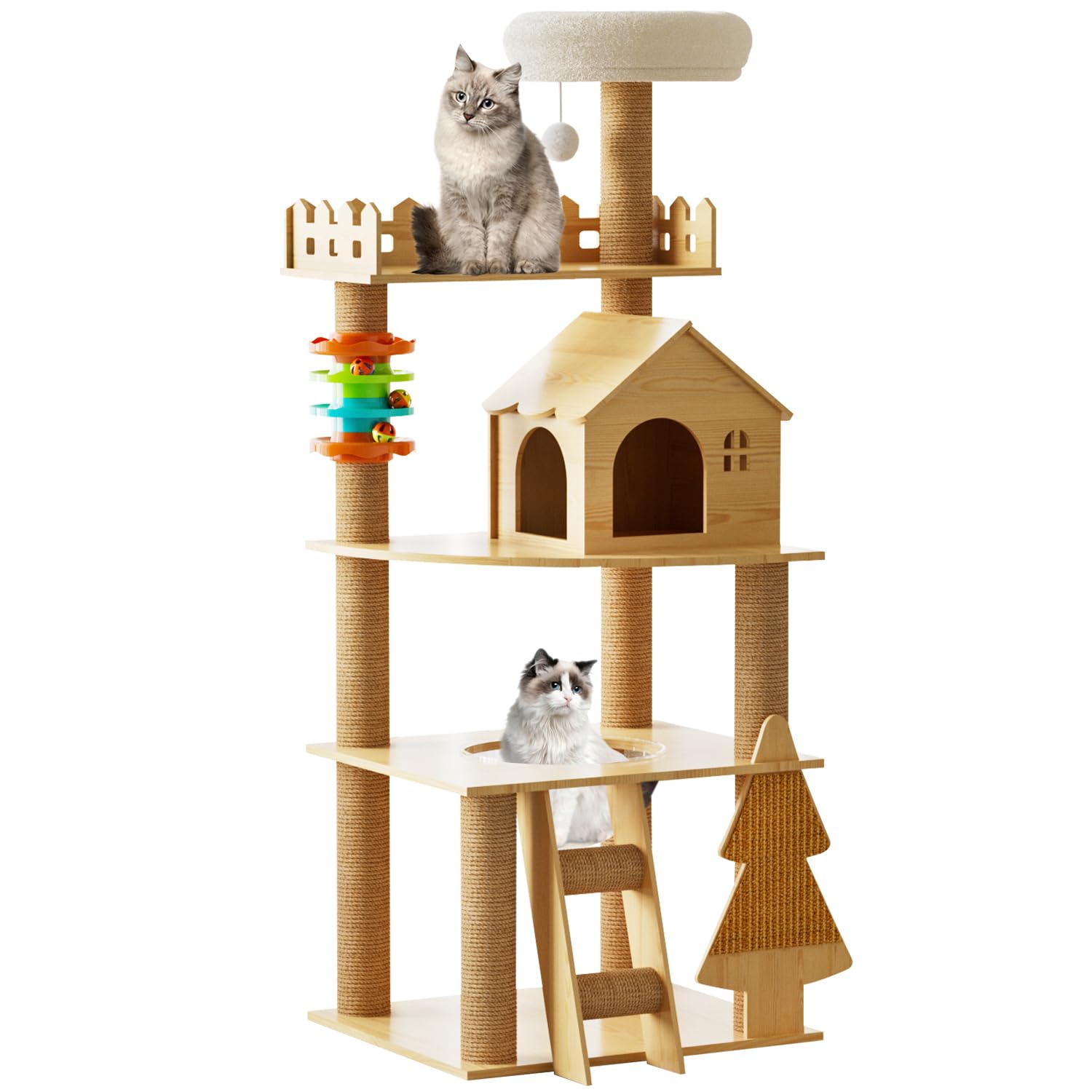 Elegaif Cat Tree, Wood Cat Tree Tower for Indoor Cats, 60.7