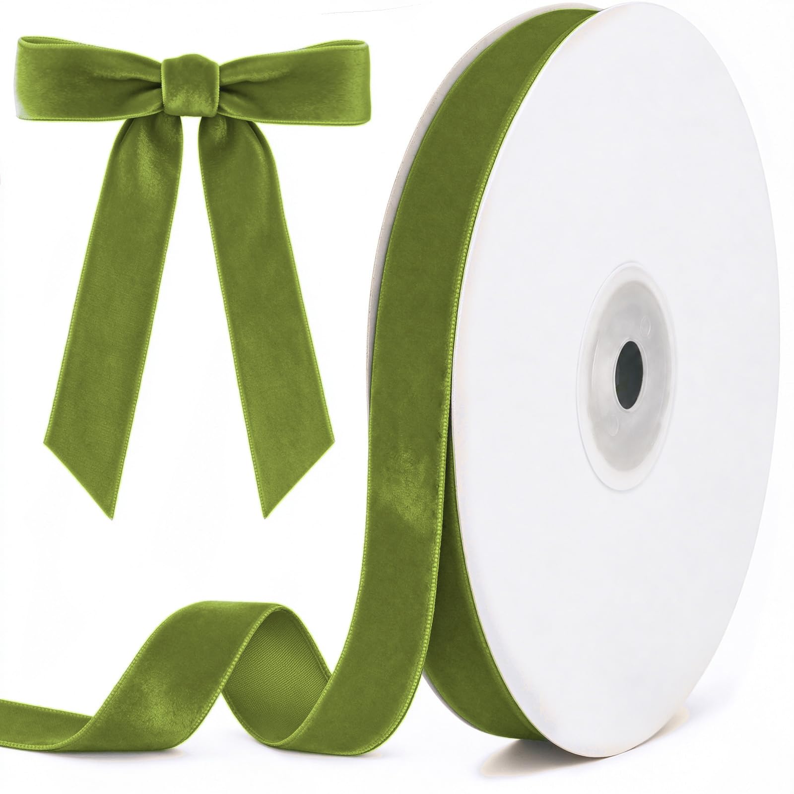 Tsorode 10 Yards Sage Green Velvet Ribbon for Christmas Tree, 5/8 Inch