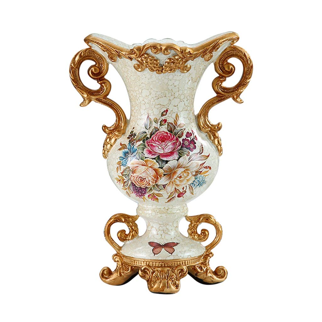 SnamicE Fashionable Resin Art Vase Living Room Dining Table Dried Flower Flower Arrangement Bottle Binaural Handmade Vase Home Decoration Crafts,Height 30cm,Beige