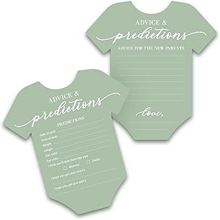 Baby Shower Advice & Prediction Cards - For 50 Guests - Green Onesie Double Sided Advice + Predictions Cards - Minimalist Gender Neutral Baby Shower Decorations & Games for Boys & Girls - (Set of 50)