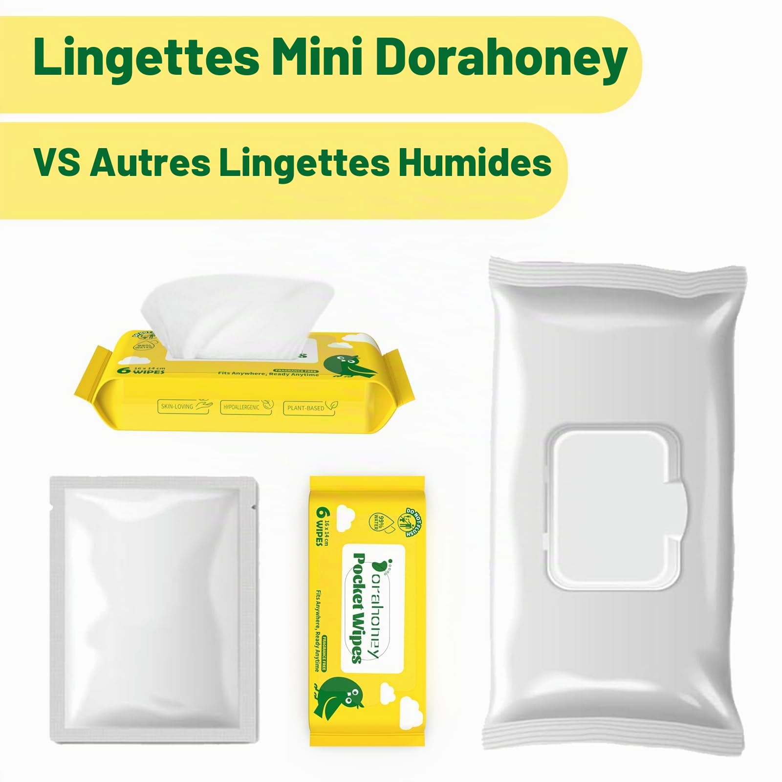 Lingettes Humides Voyage – Lingettes pour les Mains, Visage et Corps, 99% d’Eau, Sans Parfum, Hypoallergéniques pour Peaux Sensibles – Bébés, Enfants, Adultes – Lot de 8 (48 Lingettes)