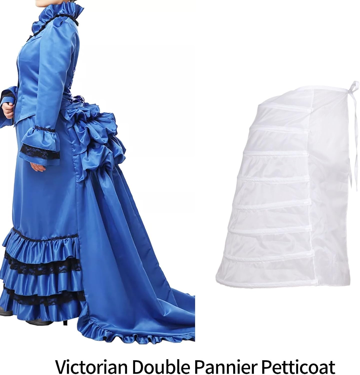 BBSET Victorian Double Pannier Hoop Skirt -Marie Antoinetteite Costume Cage Pannier-Petticoat Skirt Crinoline - Image 5