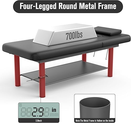 Miniatura 3 de Holaki Cama de masaje estacionaria profesional negra, 31.5 pulgadas de ancho x 75 pulgadas de largo, mesa de masaje con respaldo ajustable para mesa