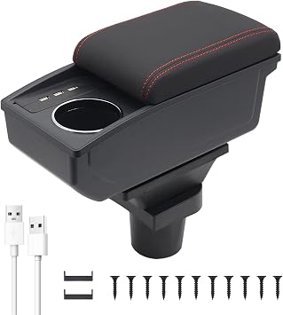YJYWZH Car Armrest for Opel Adam Center Console, Red Stitches