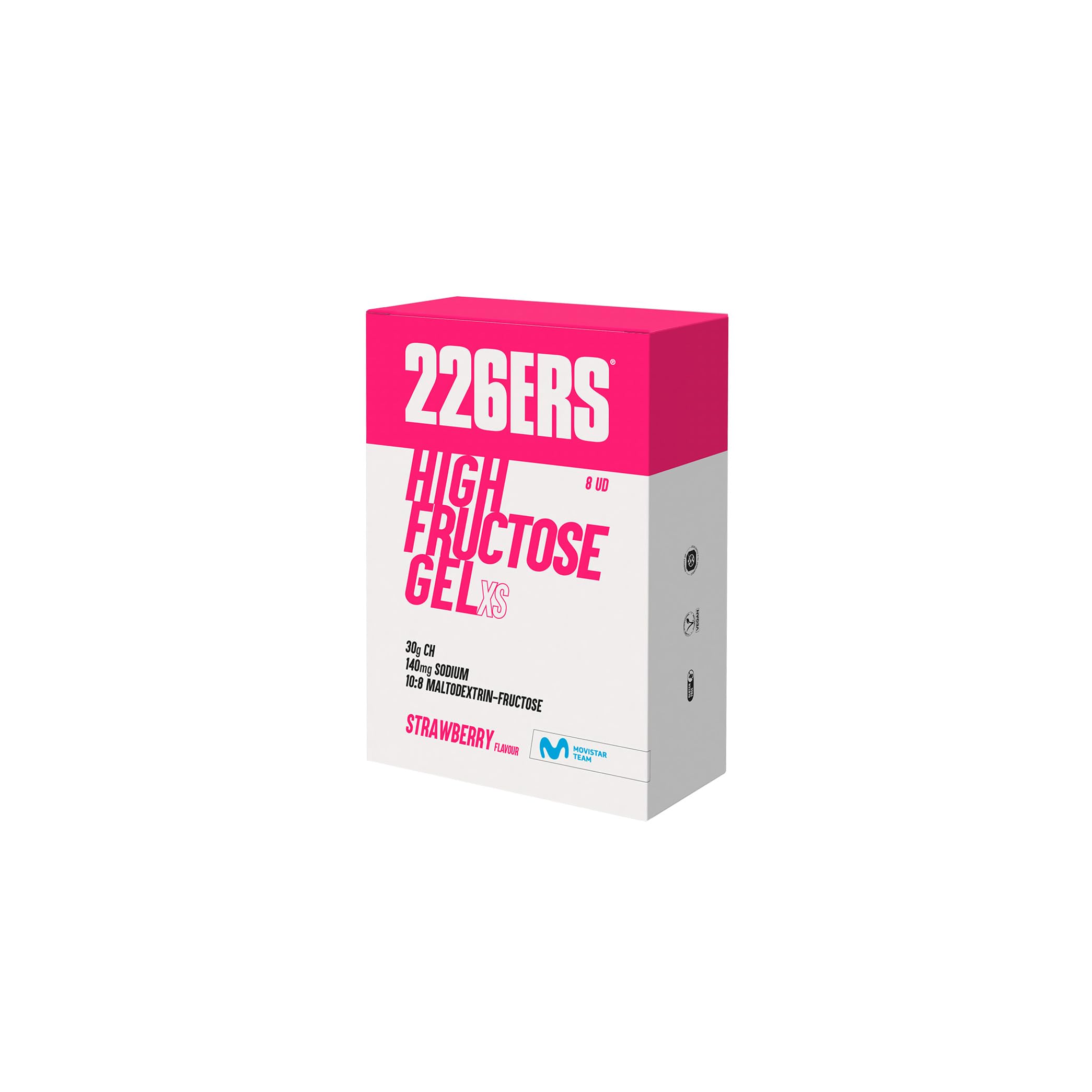 226ERS - High Fructose XS, Gel Energético para Deportistas, con Maltodextrina y Fructosa, Vegano y Sin Gluten, Aporte Hidratos de Carbono, Sabor Fresa, 8 Geles x 44 g