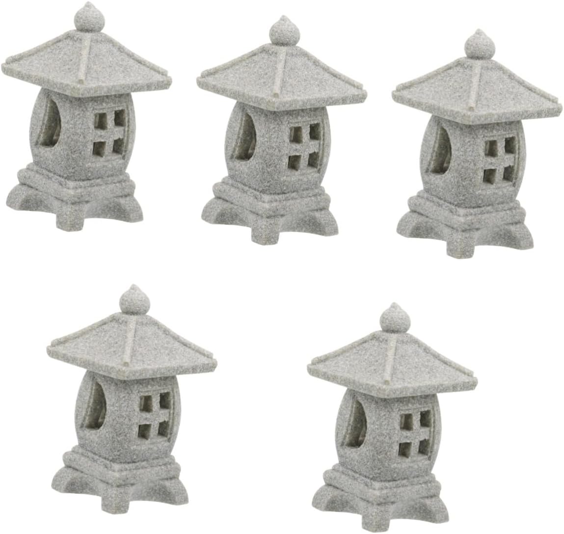 Garneck 5pcs Miniature Pavilion Figurine Japanese Style Lantern Garden Decoration Lightweight Pavilion Statue for Outdoor Decor Compact for Garden and Balcony