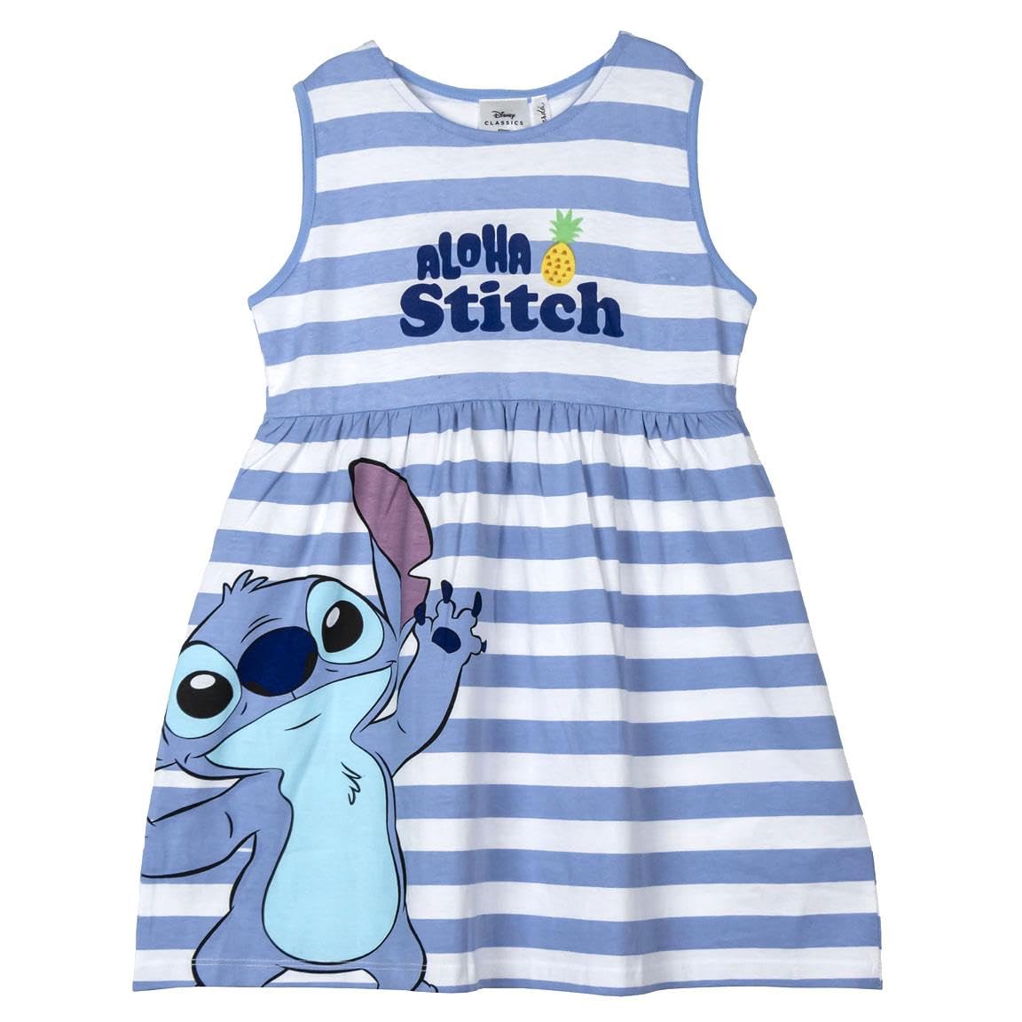 Disney Stitch Vestido para Niñas, Vestido Manga Corta para Niñas, Diseño 'Aloha' Stitch Vestido, Regalo para Niñas, Tallas 5 a 12 Años