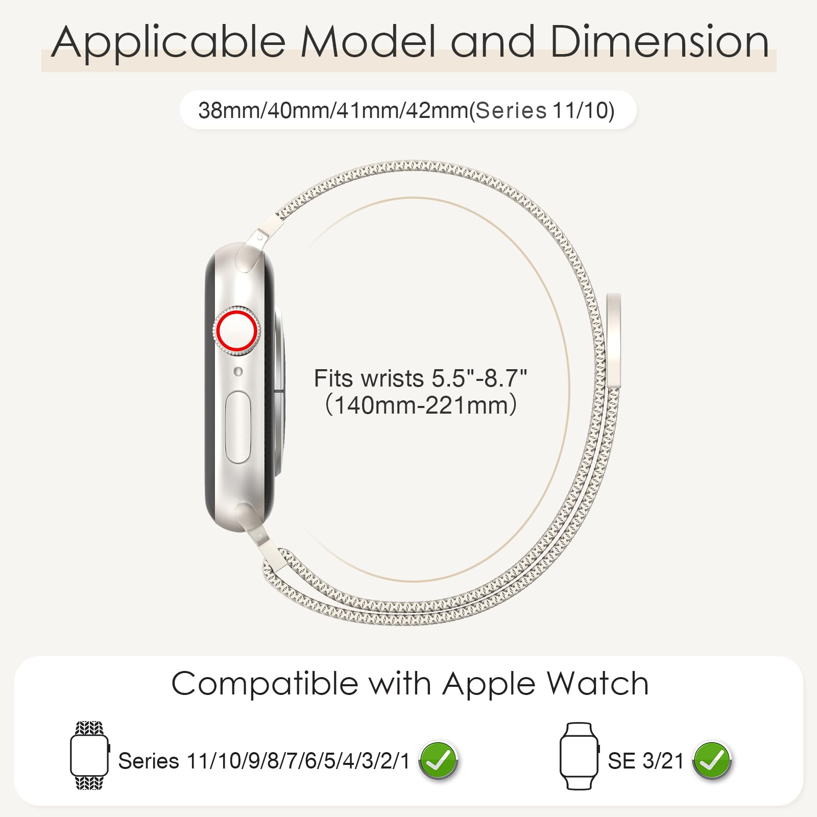 Original Milanese Loop Compatible with Apple Watch Straps 38mm 40mm 41mm 42mm 44mm 45mm 46mm 49mm Women & Men, Magnetic Clasp Adjustable Metal Bands for iWatch Series 11 10 9 8 7 6 5 4 2,Ultra 3,SE 3 — view 2